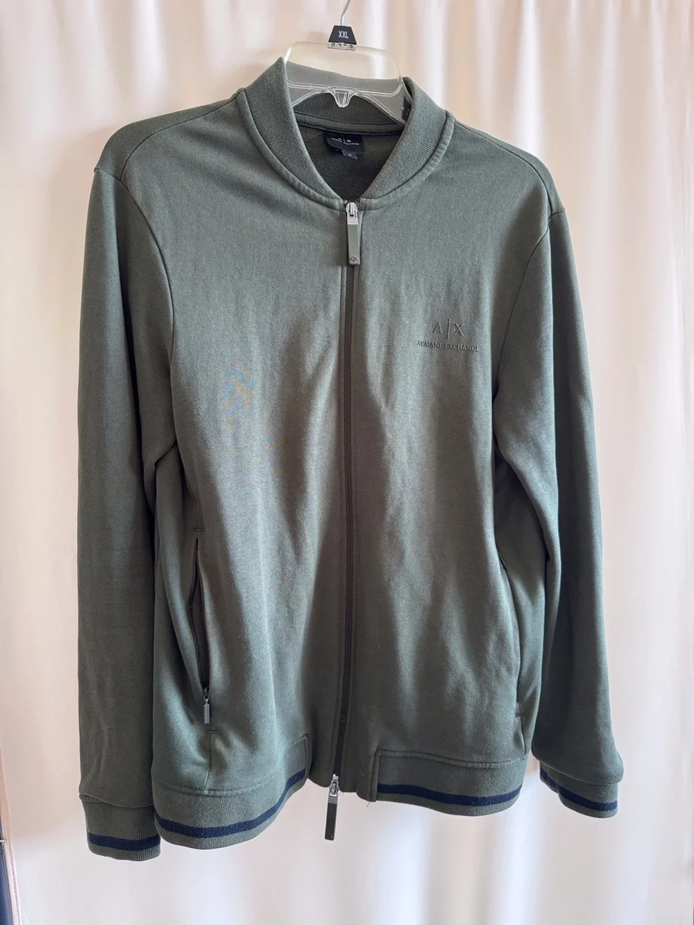Armani Exchange Men's Dark Olive Green Full-Zip Knit Jacket